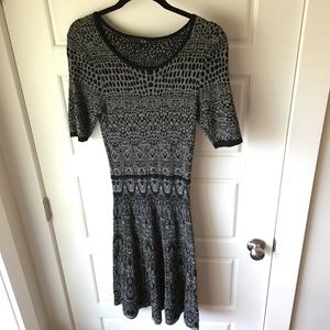 Black and Gray Print Sweater Dress